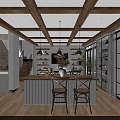 Open Concept Living Dining Room Interior With Wooden Ceiling Pendant Lights And White Sofa