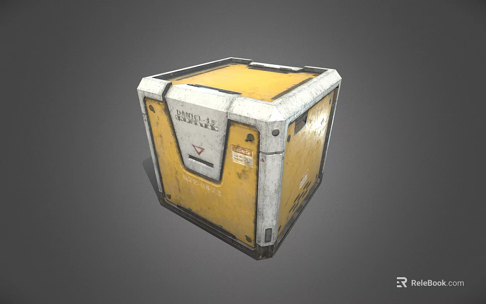 Yellow Cube Shaped Industrial Equipment With Metal Enclosure And Label 3d model 