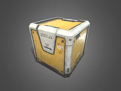 Yellow Cube Shaped Industrial Equipment With Metal Enclosure And Label 3d model