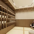 Traditional Shower Sauna Interior With Wooden Lockers And Tatami Flooring