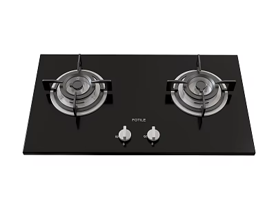 Modern Black Glass Top Gas Stove Kitchen Appliance With Two Burners And Control Knobs 3d model