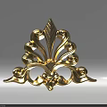 Golden Carved Decoration With Intricate Scroll And Pointed Leaf Design 3d model