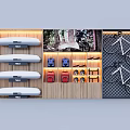 Modern Wooden Display Shelves With Multi Layered Storage For Sports Gear Electronics And Bags