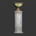White Textured Marble Pedestal Featuring Golden Bowl Top For Decorative