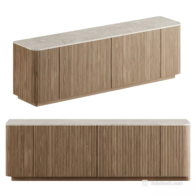 Modern Wooden Sideboard With Vertical Striped Design And Smooth Top Surface 3d model 