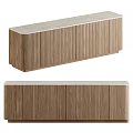 Modern Wooden Sideboard With Vertical Striped Design And Smooth Top Surface