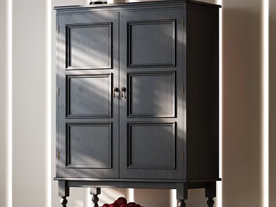 Black Traditional Entryway Side Cabinet With Double Doors And Decorative Wooden Legs 3d model