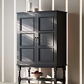 Black Traditional Entryway Side Cabinet With Double Doors And Decorative Wooden Legs