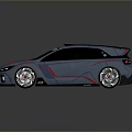 Blue Modified Car With Red Stripes Black Roof Spoiler And Alloy Wheels