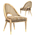 Elegant Leisure Chair Featuring Golden Frame Curved Backrest Mesh Design Circular Cutout And Plaid Cushion