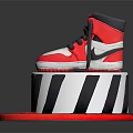Red And Gray High Top Sneaker Shaped Cake With Black White Striped Base For Birthday