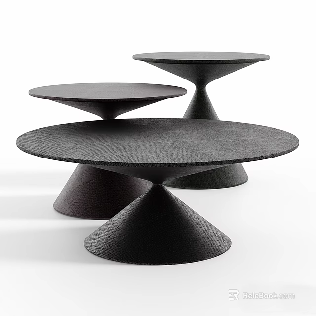 Three Black Round Coffee Tables With Conical Bases And Modern Minimalist Design 3d model 