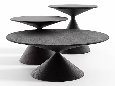 Three Black Round Coffee Tables With Conical Bases And Modern Minimalist Design 3d model