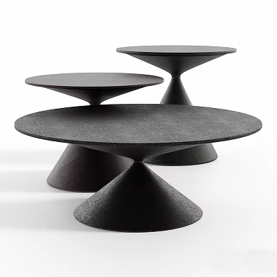 Three Black Round Coffee Tables With Conical Bases And Modern Minimalist Design 3d model