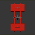 Red Mechanical Structure With Metal Hook And Connecting Fasteners