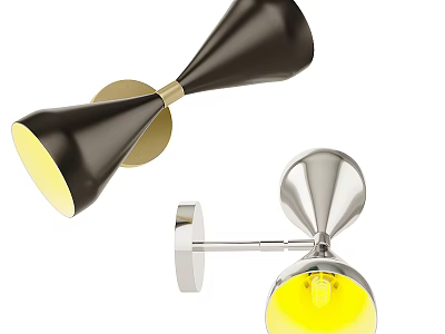 Modern Metal Wall Lights With Cone Shaped Shades And Warm Yellow Illumination 3d model