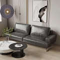 Leather Two-Seat Sofa Leather Two-Seat Sofa Floor Lamp Coffee Table Hanging Picture 3d model