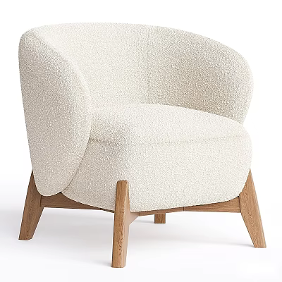 Comfortable Cream Plush Fabric Single Sofa With Curved Arms And Wooden Legs 3d model