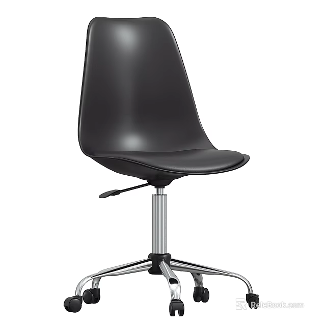 Sleek Modern Table and Chair Set with Black Leather Chair Metal Base Rolling Wheels 3d model 