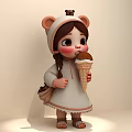 A woman wearing bear ear hoodie with braid holding ice cream cone and small bag