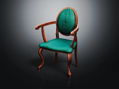 Classic Green Velvet Upholstered Armchair With Wooden Frame And Curved Legs 3d model