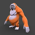 3D Cartoon Gorilla Character With Orange White Fur Standing Pose 3d model