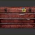 Red Wooden Storage Box With Metal Latches Yellow Label And Smooth Surface