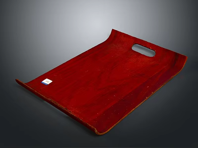 Red Wooden Tray With Handle Hole Smooth Surface And Small Label Design 3d model