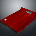 Red Wooden Tray With Handle Hole Smooth Surface And Small Label Design