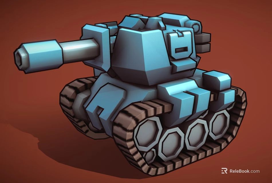 Blue 3D Block Style Cartoon Tank With Tracks And Cannon 3d model 