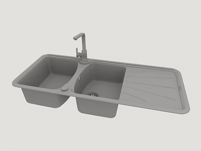 Modern Double Bowl Kitchen Sink With Faucet And Integrated Drainer Design 3d model