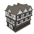 Traditional Tudor Style Multi Storey Building With Timber Frame And Lattice Windows
