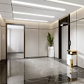Modern Elevator Lobby With Marble Flooring Sleek Wall Panels And Recessed Lighting 3d model