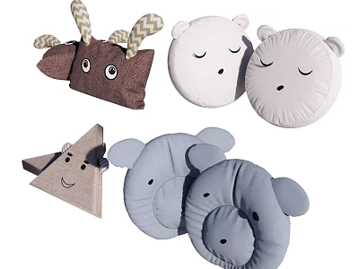 Various Shaped Cute Animal Decorative Pillows with Soft Texture and Playful Faces 3d model