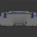 Futuristic Console With Multiple Screens Blue Lighting Silver Countertop And Blue Support Legs