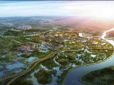 Wetland Park Aerial View Ecological Villa Area New Chinese Style Park Riverside Landscape Nanjing Shangqinhuai Wetland Park Urban Planning 3d model