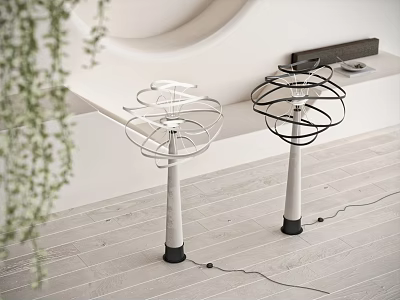 Modern Floor Lamps With Circular Metal Structure In Minimalist Interior 3d model