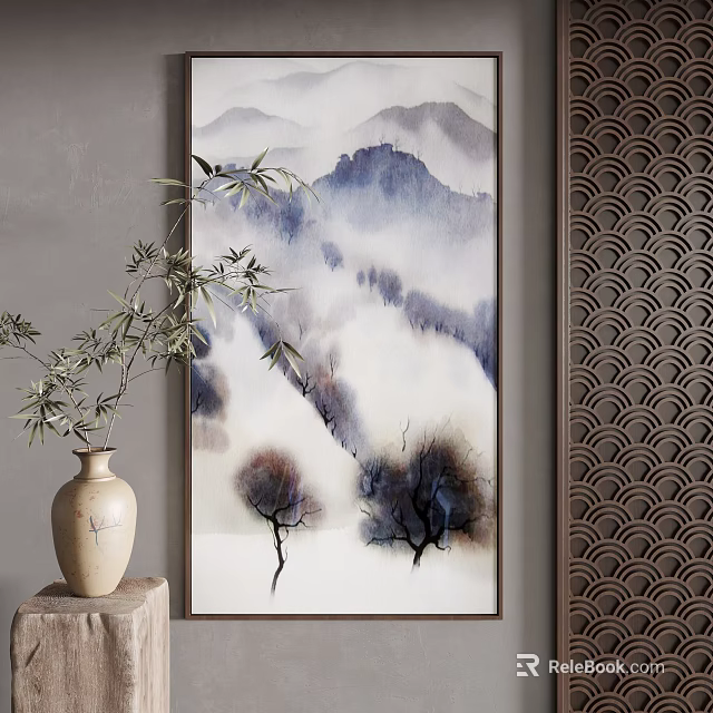 Chinese Style Landscape Painting With Mountains Rivers Mist And Trees 3d model 