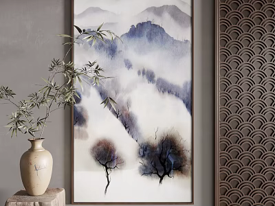 Chinese Style Landscape Painting With Mountains Rivers Mist And Trees 3d model
