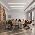 Modern Conference Room Design With Long Table Chairs Large Screen And Bookshelves