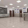 Clean National Immigration Service Hall With Service Counters And Stools In A Row