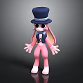 Pink Rabbit Character With Large Eyes Blue Top Hat And Vest Standing In Black Background