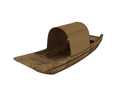 Traditional Wooden Boat With Wicker Canopy And Rustic Wooden Hull Design 3d model