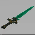 3D Rendered Teal Fantasy Sword With Golden Dragon Like Hilt Decorations