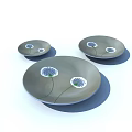 Three Piece Gray Dinner Plate Set With Blue Flower Decorative Pattern For Dining