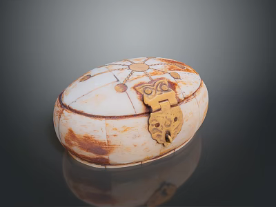 Oval Ceramic Box With Intricate Patterns And Ornate Golden Lock Design 3d model