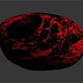 Glowing Sphere with Red Cracked Texture on Black Background and Reflection