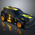 Black And Yellow Sporty Car With Racing Stripes And Yellow Wheels Design