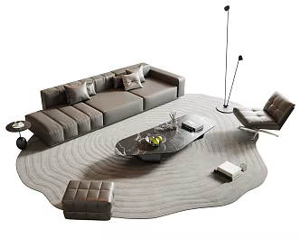 Italian Sofa Coffee Table Combination Multi-person Sofa Leather Art Sofa Combination Sofa Straight Row Sofa Marble Coffee Table Single Person Leisure Chair Sofa Stool Floor Lamp 3d model