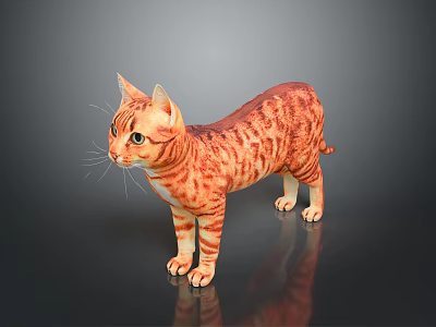 Orange Tabby Cat in Standing Position on Reflective Surface with Detailed Fur Patterns 3d model